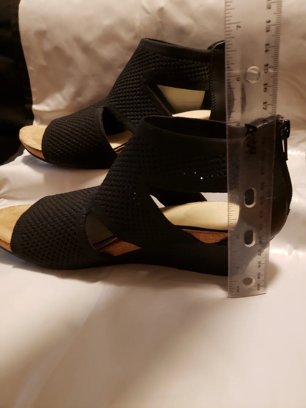 Women’s Black Knit Wedge Sandals - Comfortable Open-Toe Design